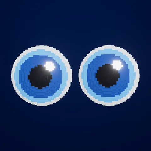 The two bright blue voxel eyes of noows